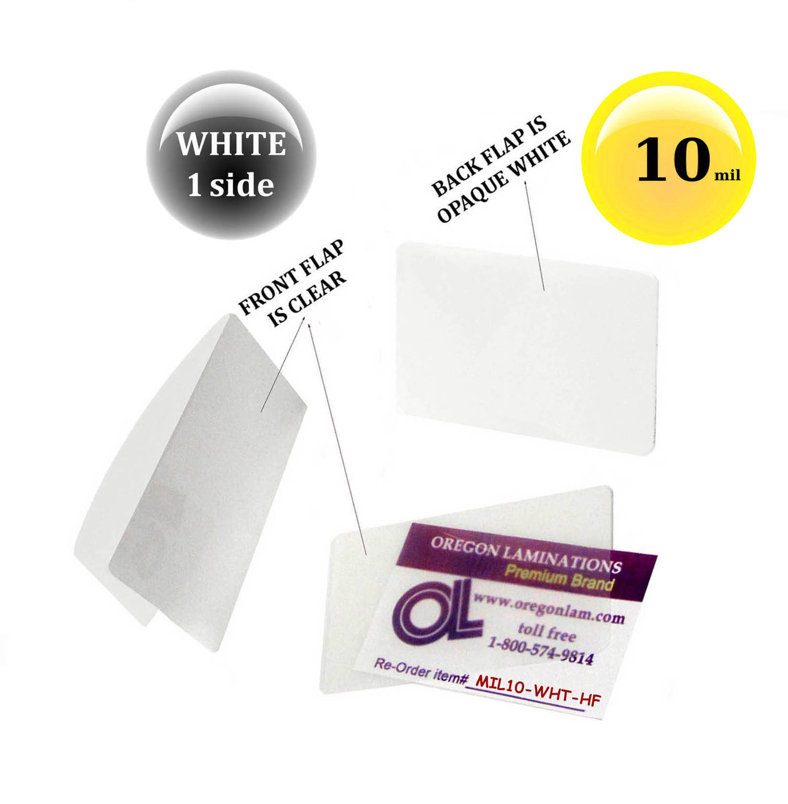 500/pack WHITE/Clear 10 Mil Military Cards Hot Laminating Pouches 2-5/8 x 3-7/8