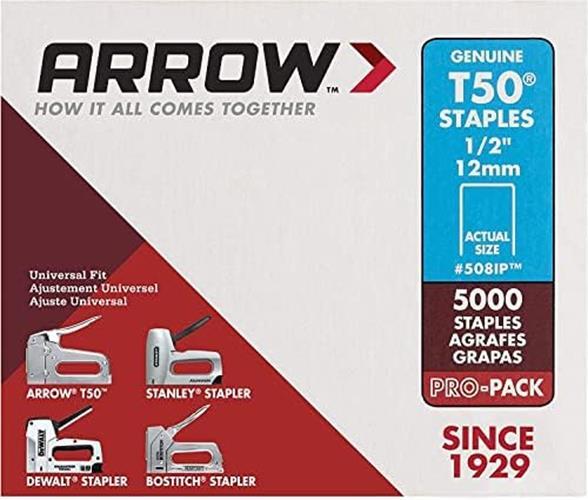 Arrow 508IP Heavy Duty T50 1/2-Inch Staples Assorted Sizes , Number of Itemss