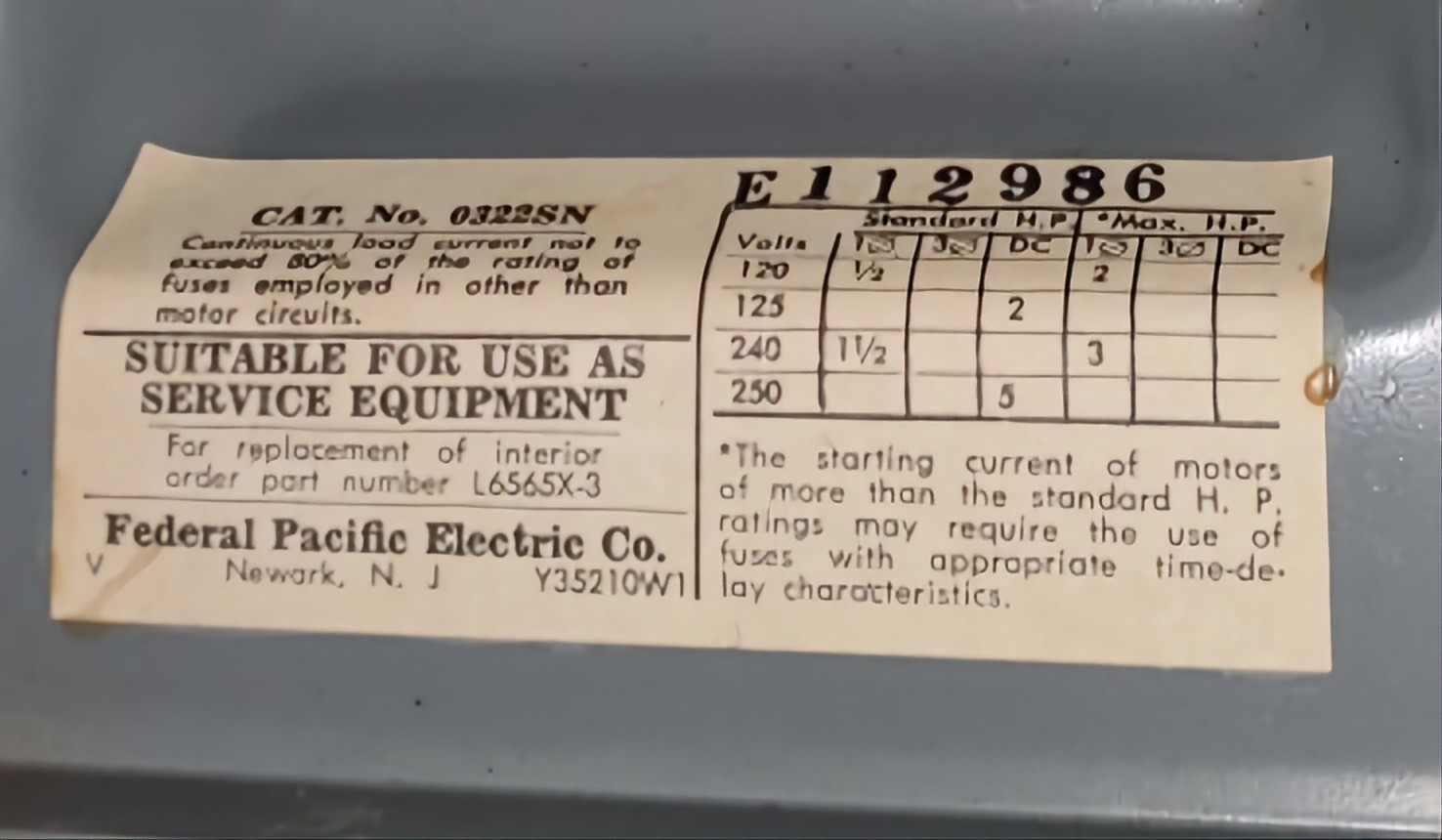 NOS Vintage Federal Pacific Electric FPE 30 Amp Safety Switch Disconnect UNUSED