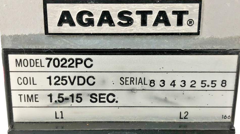 New Agastat 7022PC Timing Relay 1.5-15 Seconds 125VDC – No Box