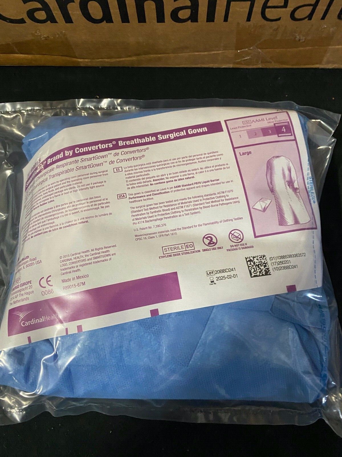 Cardinal Health 89015 SmartGown Level 4 Sterile Surgical Gown Lg Case 20