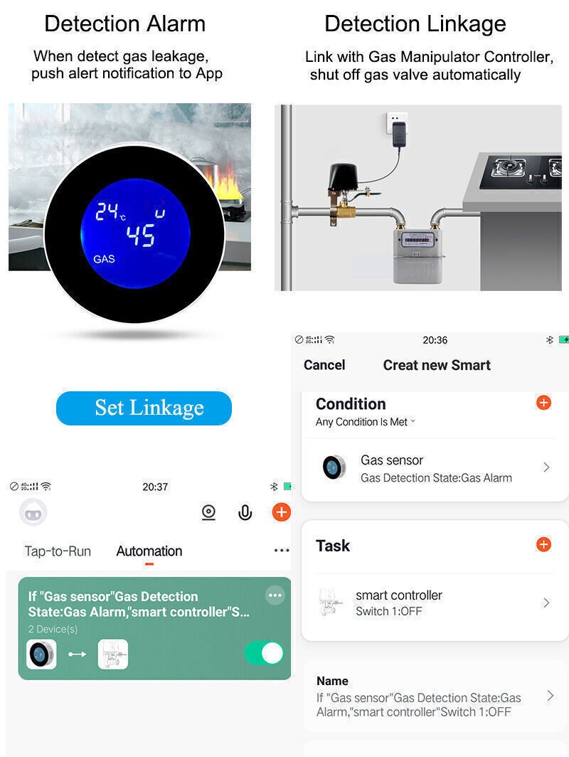DIY Tuya APP WiFi Smart Natural Combustible Gas Leak Home Alarm Sensor Detector