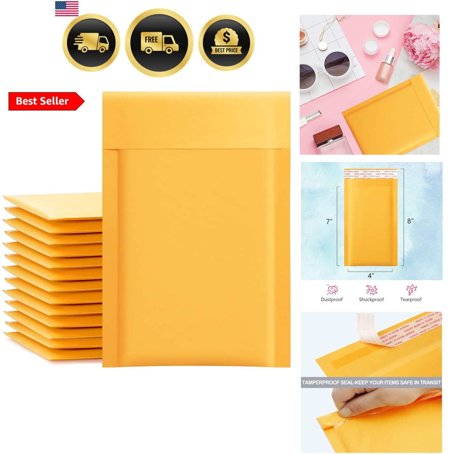Kraft Bubble Mailers 4×8 Inch 50 Pack Usable Size 4×7 Inch Yellow Padded Enve…