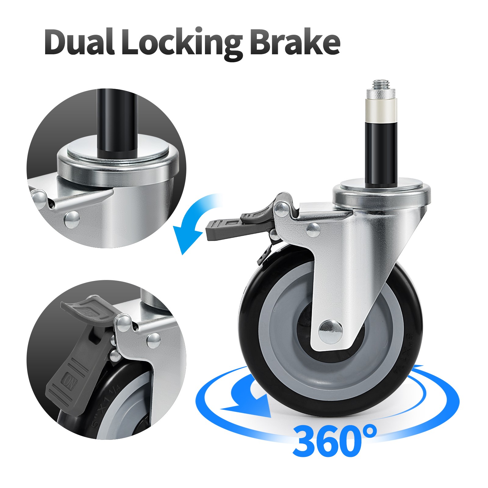 5″ Expanding Stem Caster Wheels Set of 4 for 7/8″, 1″, 1-1/2″ Tube Legs 1600LBS