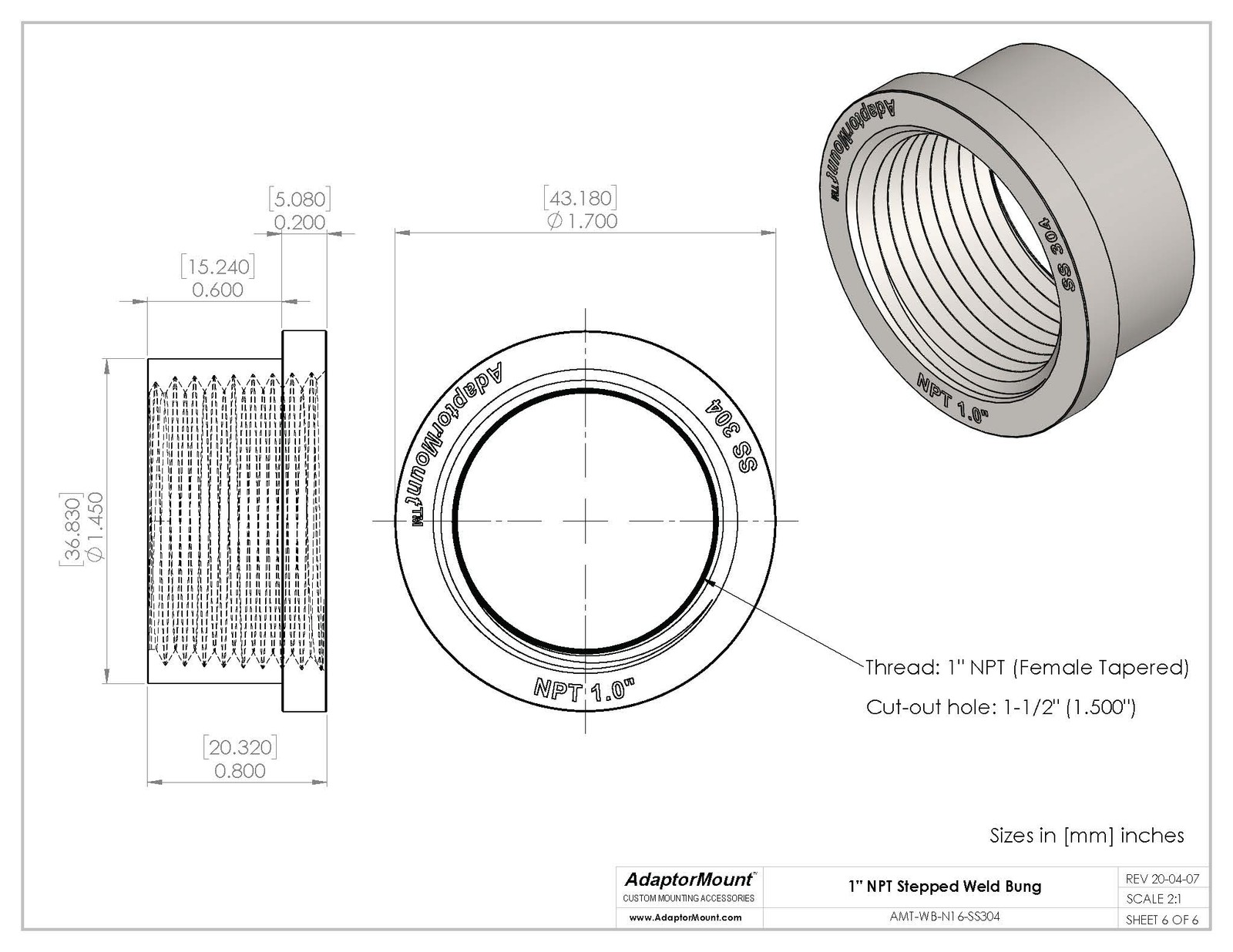 WB-N16 Weld Bung (NPT 1″)