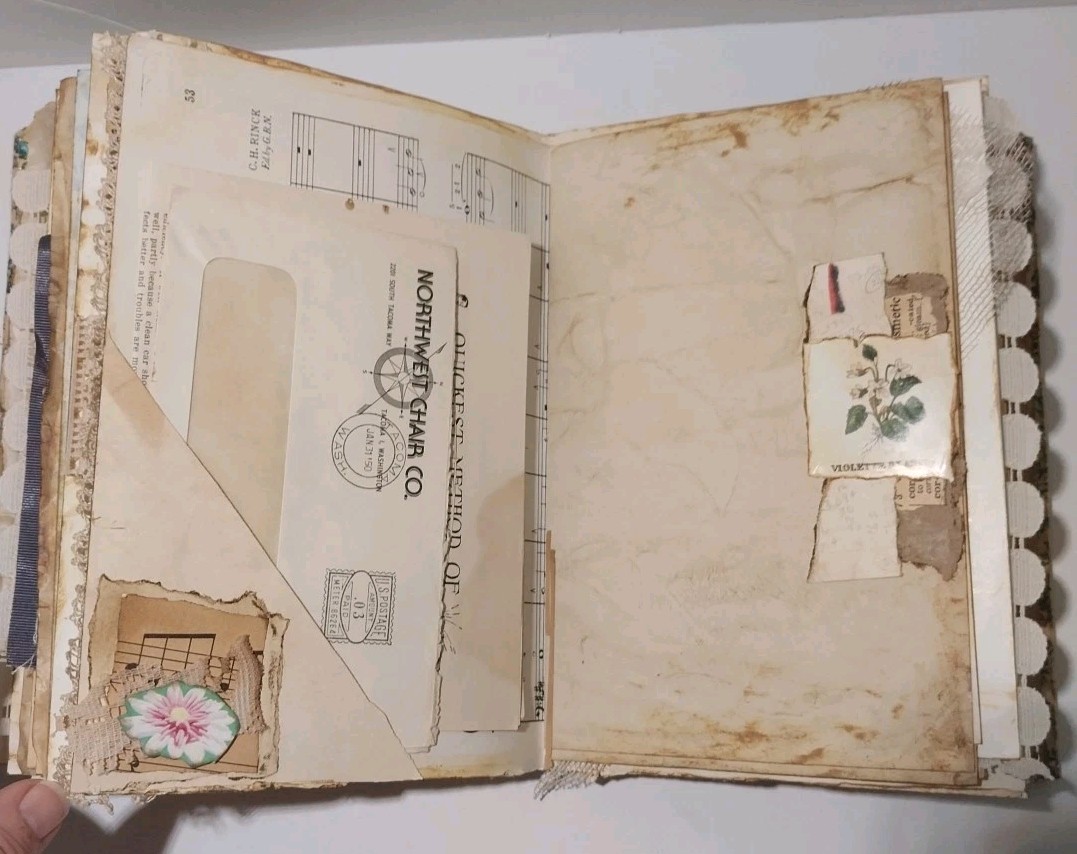 Junk Journal Antique Vtg. Ephemera Handmade Book Lg 9.5″x6.5″ Mother’s Day Gift