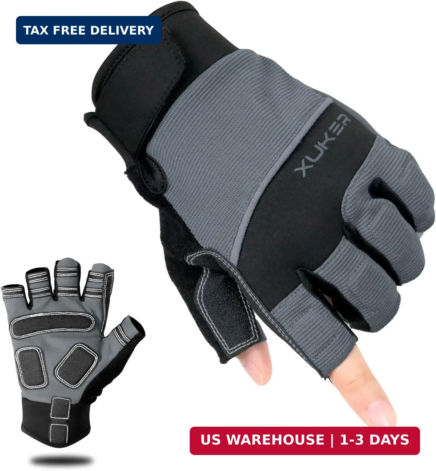 XUKER Half Finger Padded Palm Gloves for Water Sports, Robust & Slip Resistant,