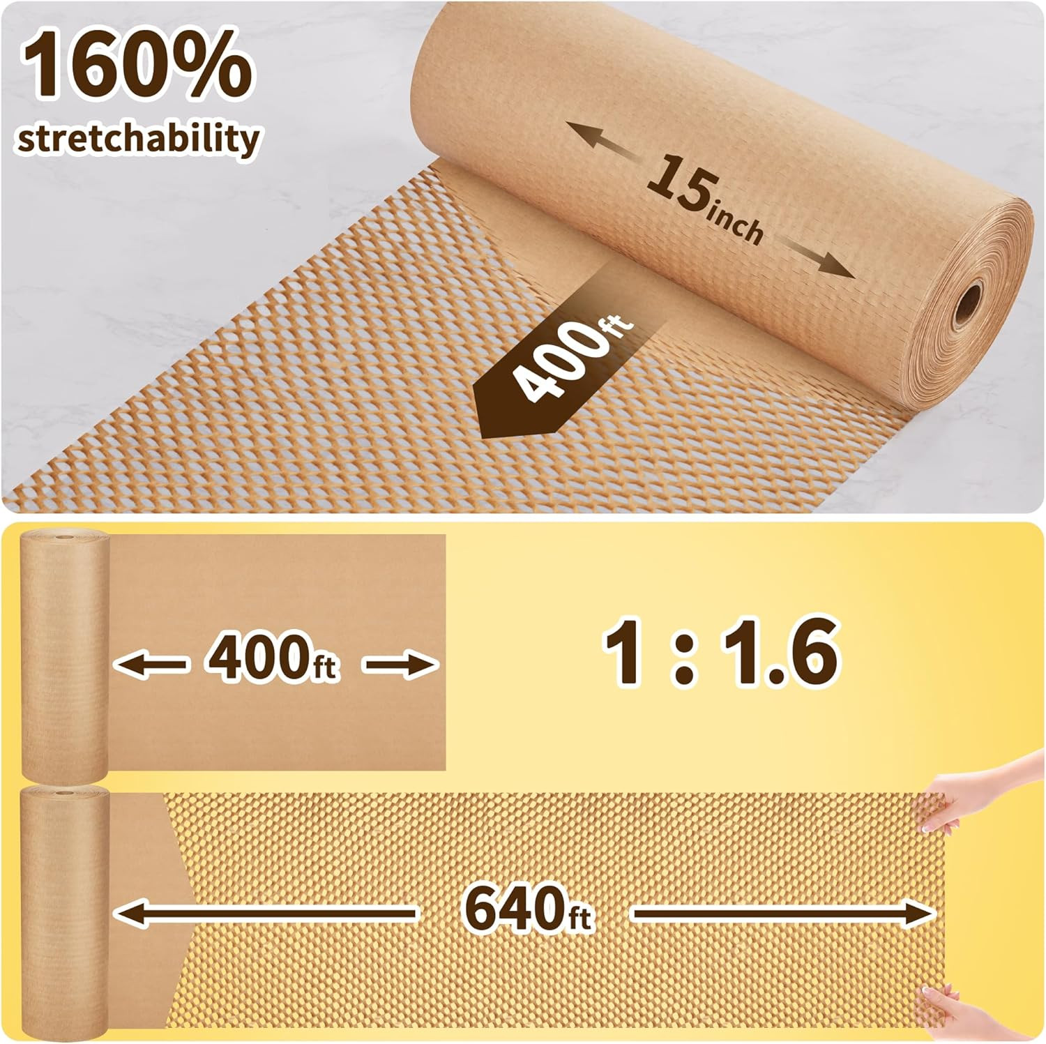 Honeycomb Packing Paper, 15″ X 400′ Packing Wrap Roll for Shipping | Recyclable