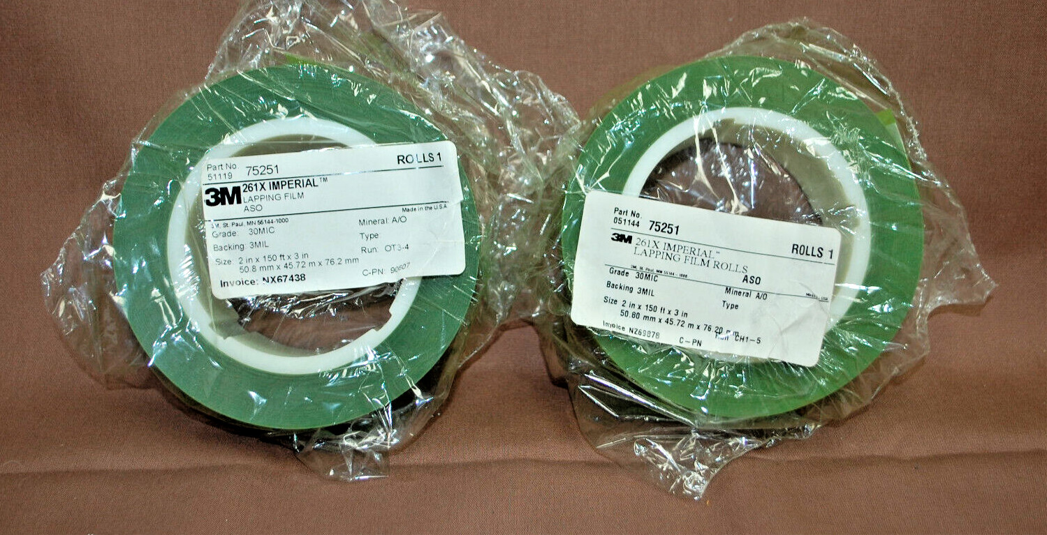 3M Green 261X Imperial Lapping Film Roll 30MIC 3MIL 2″ x 150′ x 3″ 2 Rolls T1552