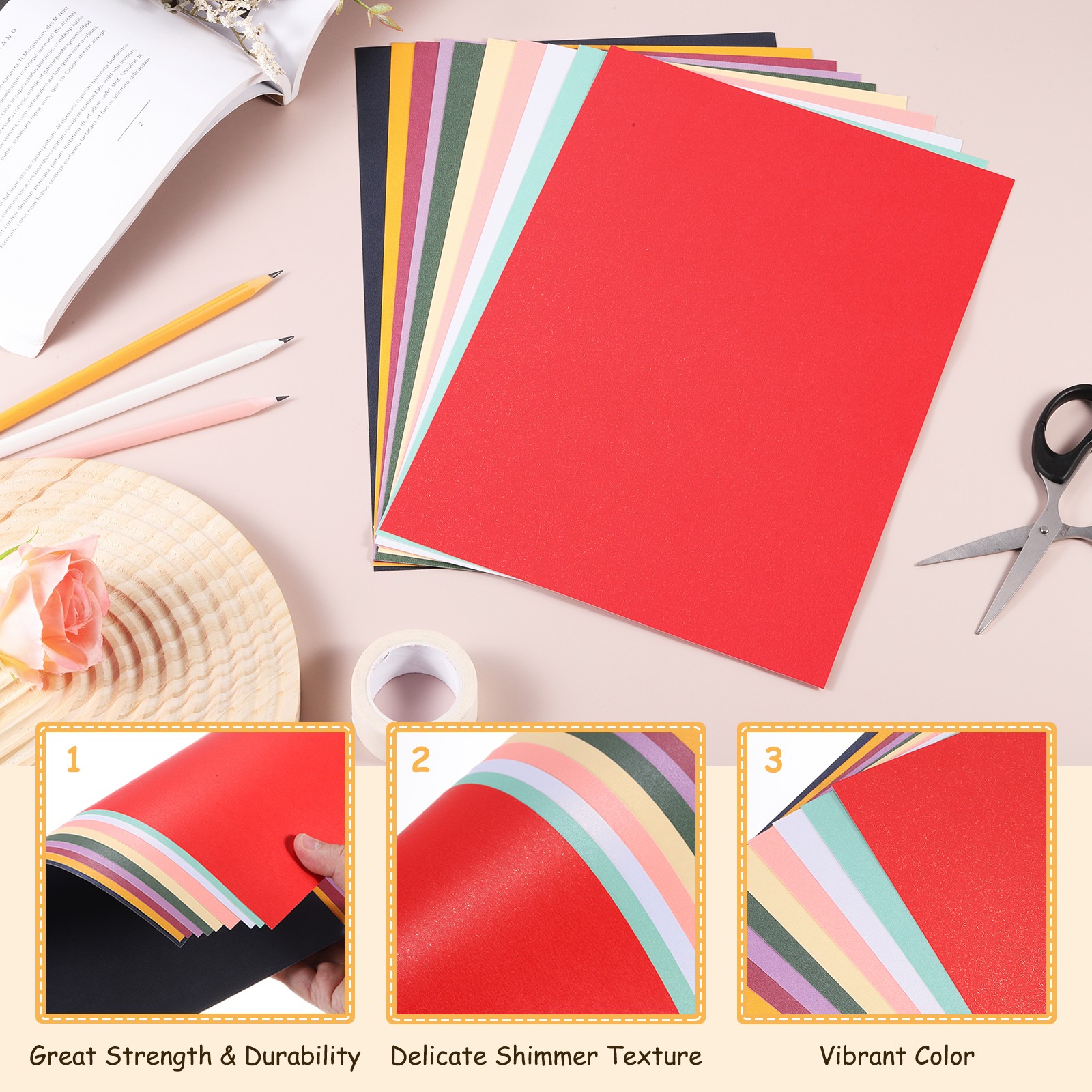 25 Pcs Shimmer Cardstock Paper, 8 x 11 Inch White Gold Shimmer Paper Sheets
