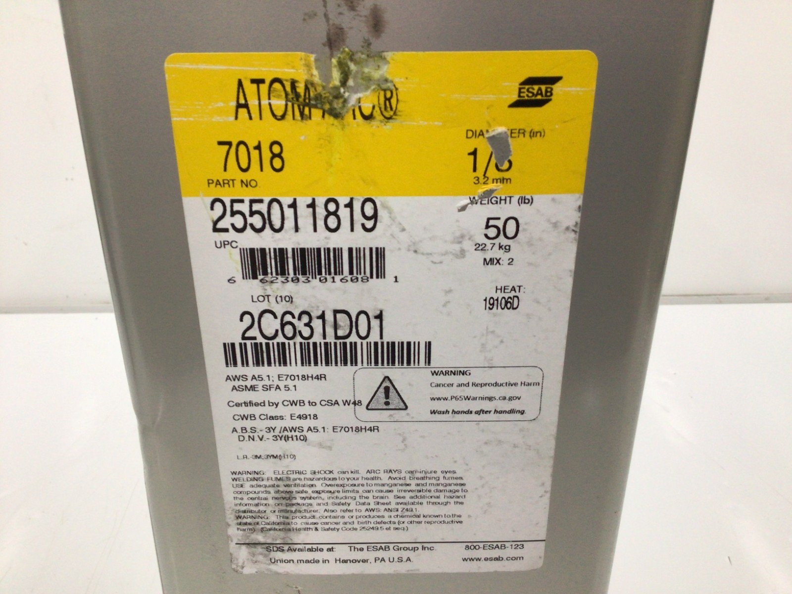 ESAB 255011819 ATOM ARC 7018 1/8x14x50/HS Stick Electro 288HL6