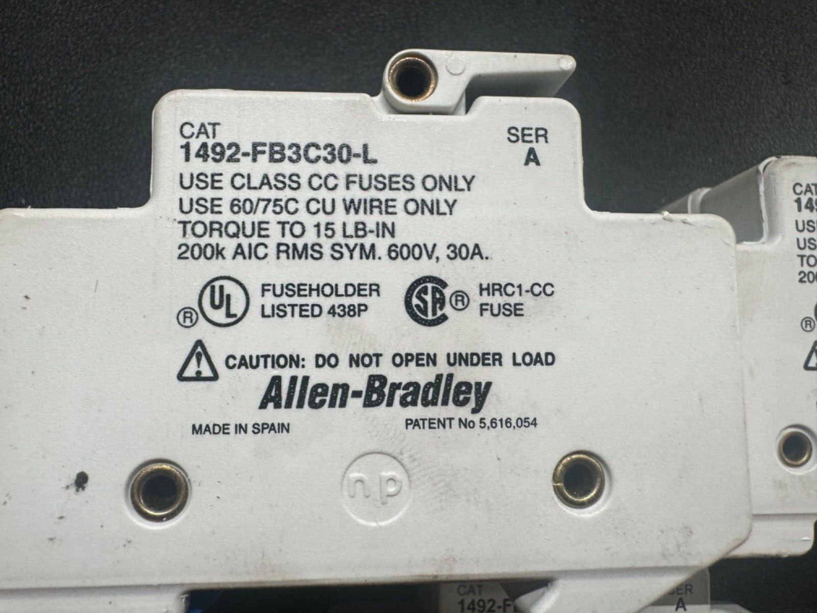 3 USED AB 1492-FB3C30-L, 1492-FB2C30-L, 1492-FB1C30-L Fuse Blocks 600V AC/DC 30A