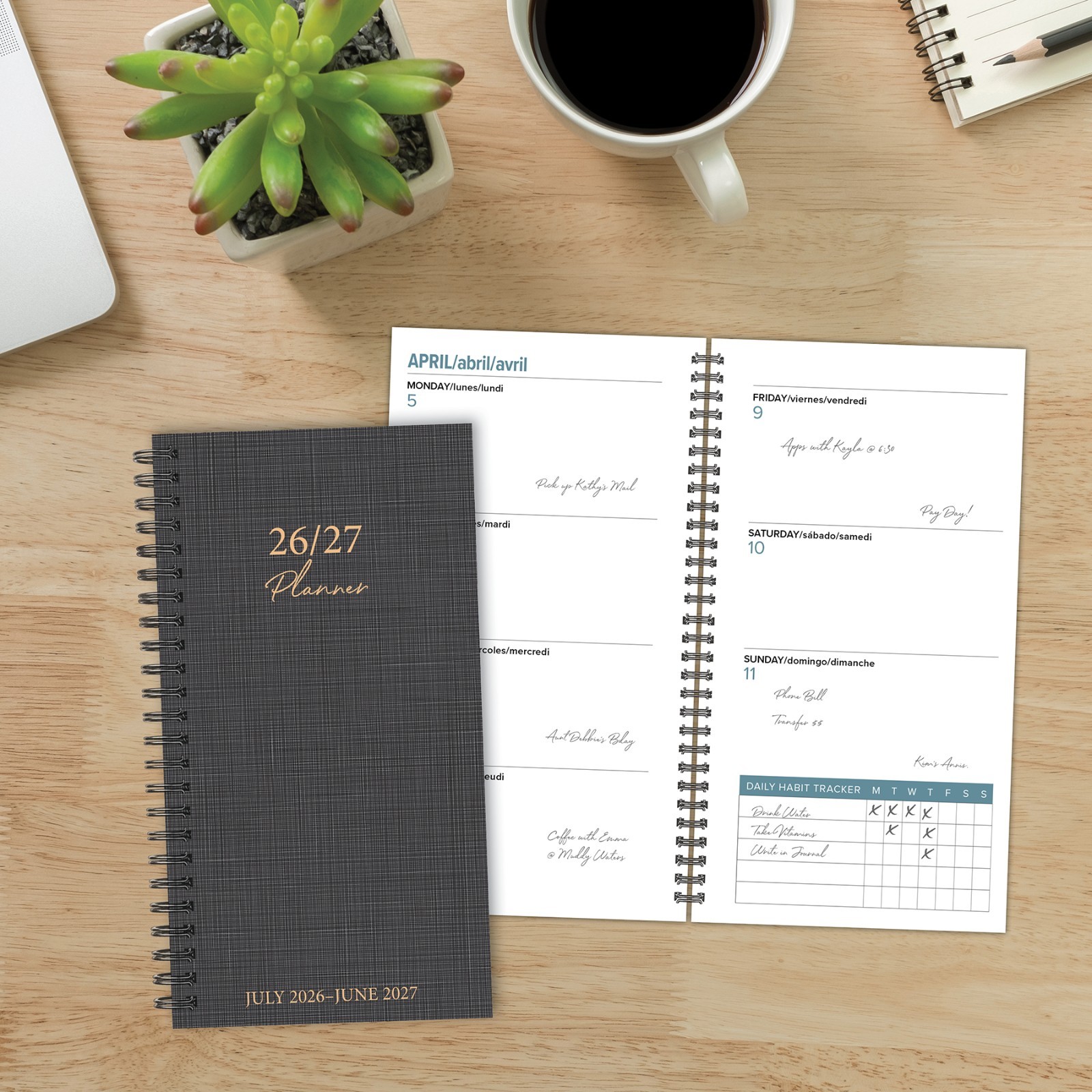 Graphite Grid AY July 2026-June 2027 3.5″ x 6.5″ Softcover Weekly Spiral Planner
