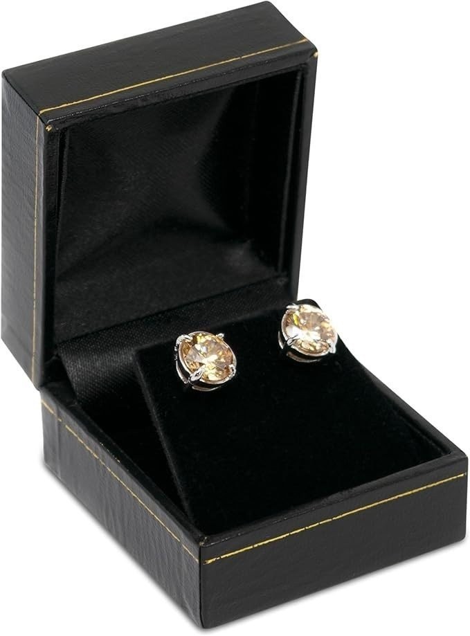Novel Box Black Earring Gift Boxes 2.1×1.9×1.25in Gold Trim Leatherette Case