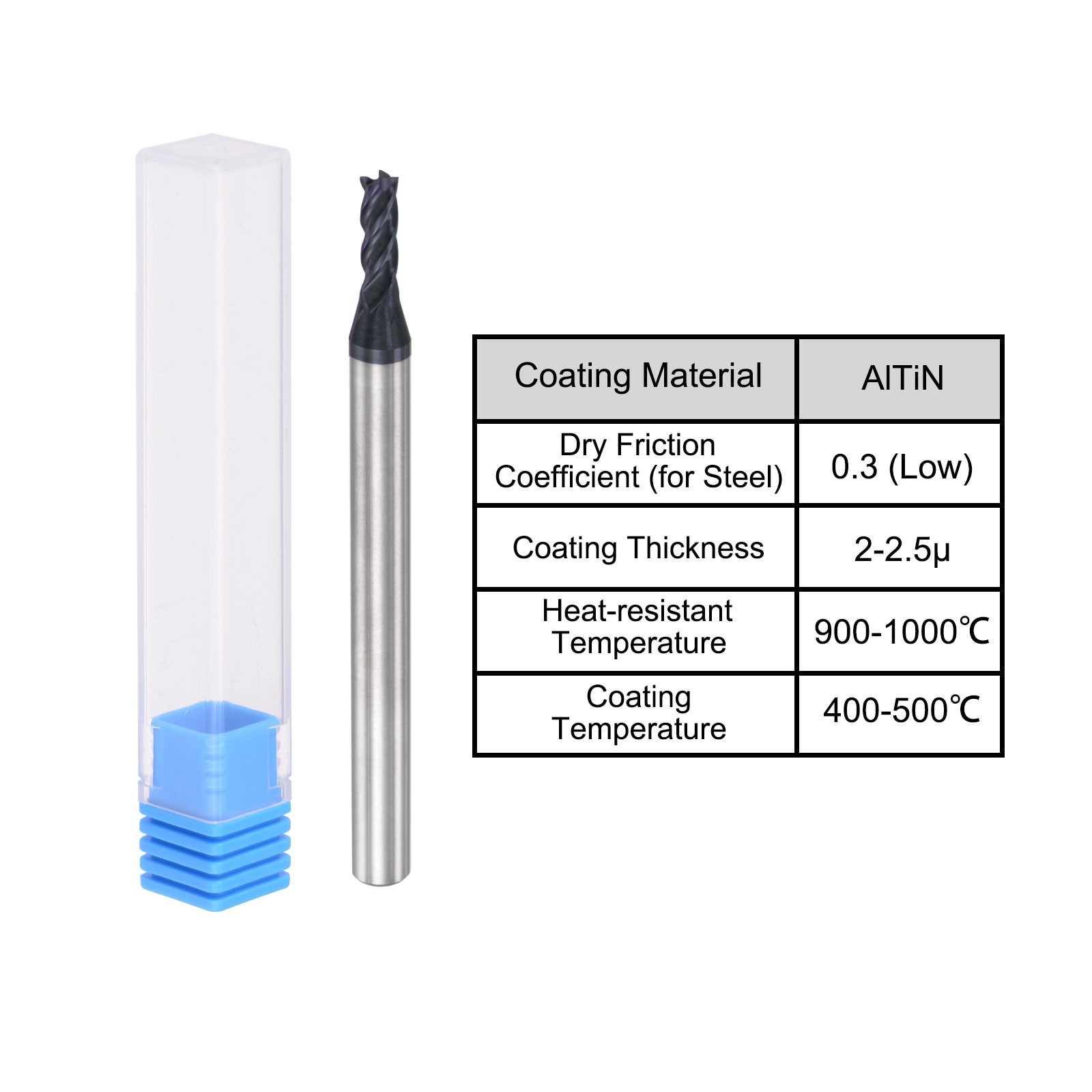 2.5mm Dia 4mm Shank HRC45 Carbide AlTiN Coated 4 Flute Square Nose End Mill 2set