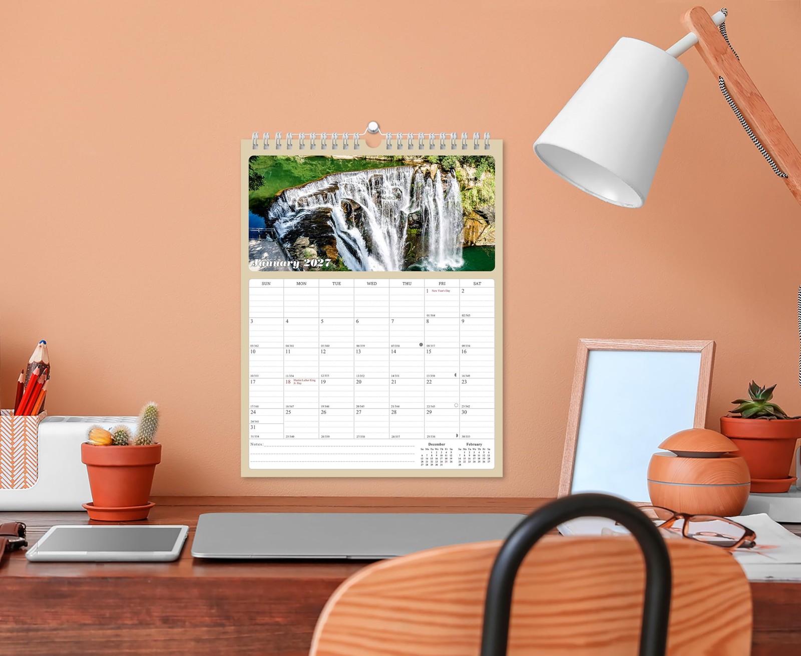 2026-2027 Wall Calendar Spiral-bound Twin-Wire Binding – 18 Months multicolor