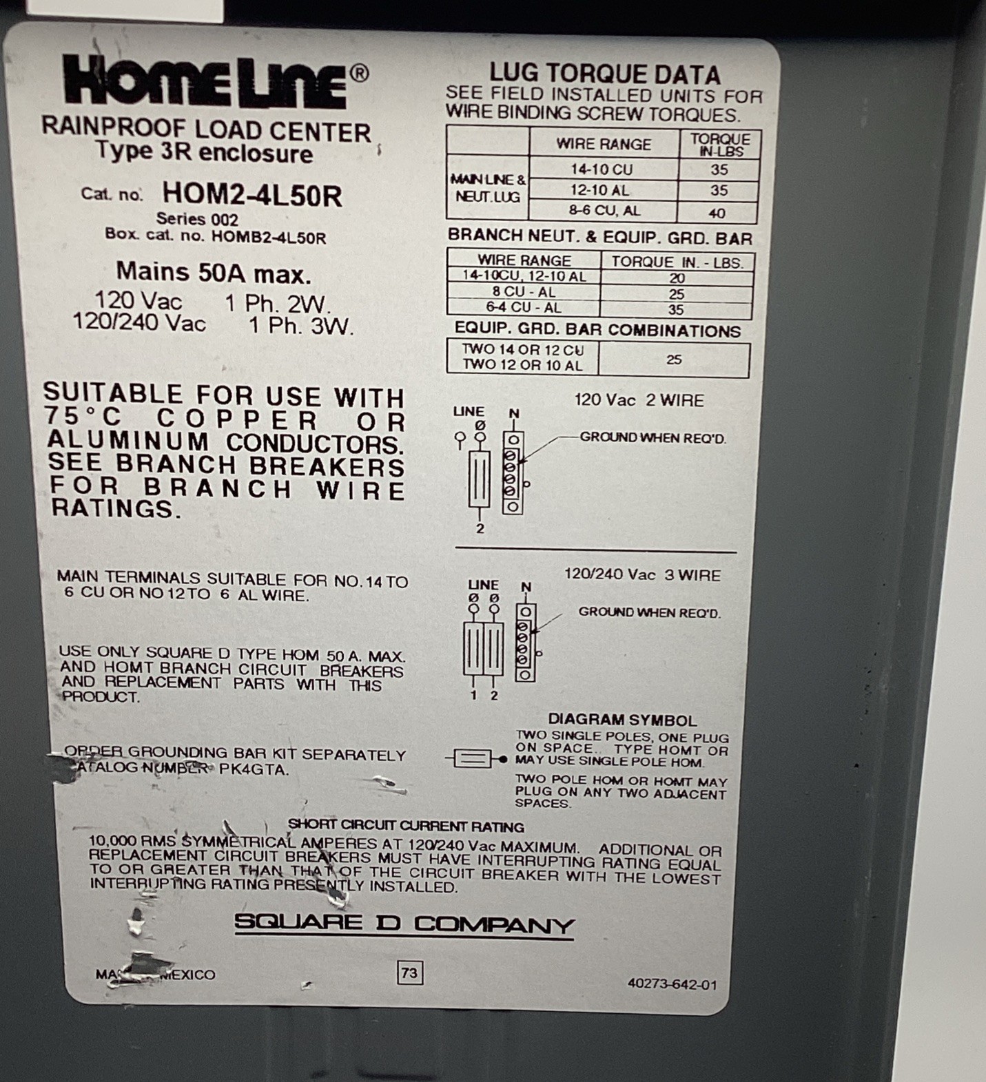 Square D HOME250SPA Homeline 50A Enclosed Main Breaker NEW NO BREAKER