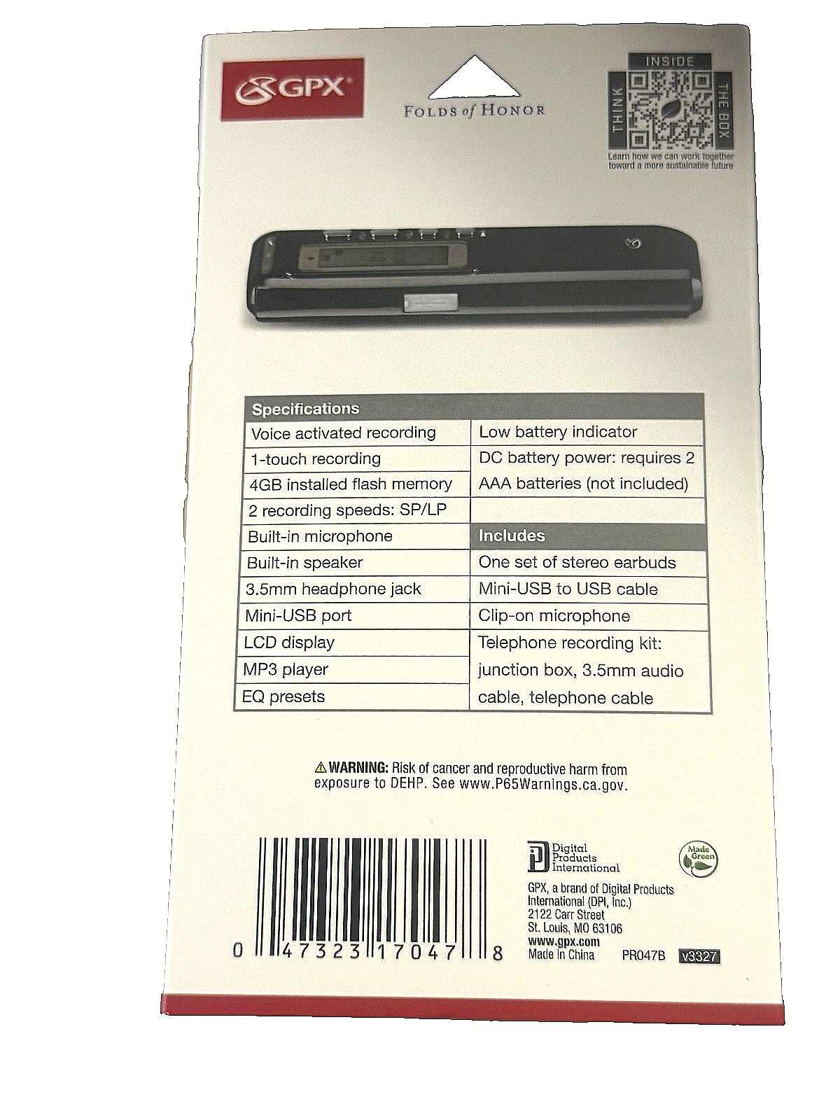 👍GPX Didital Voice Recorder MP3 Audio Built In MIC USB 2.0 4GB LOW PRICE