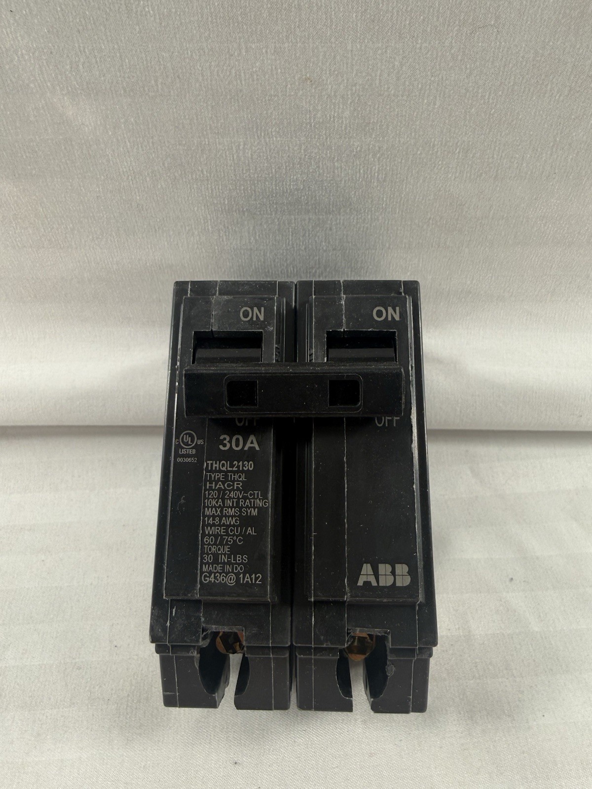 ABB THQB2130 30A 2-Pole Circuit Breaker Thermal Overload 120/240V Plug-In