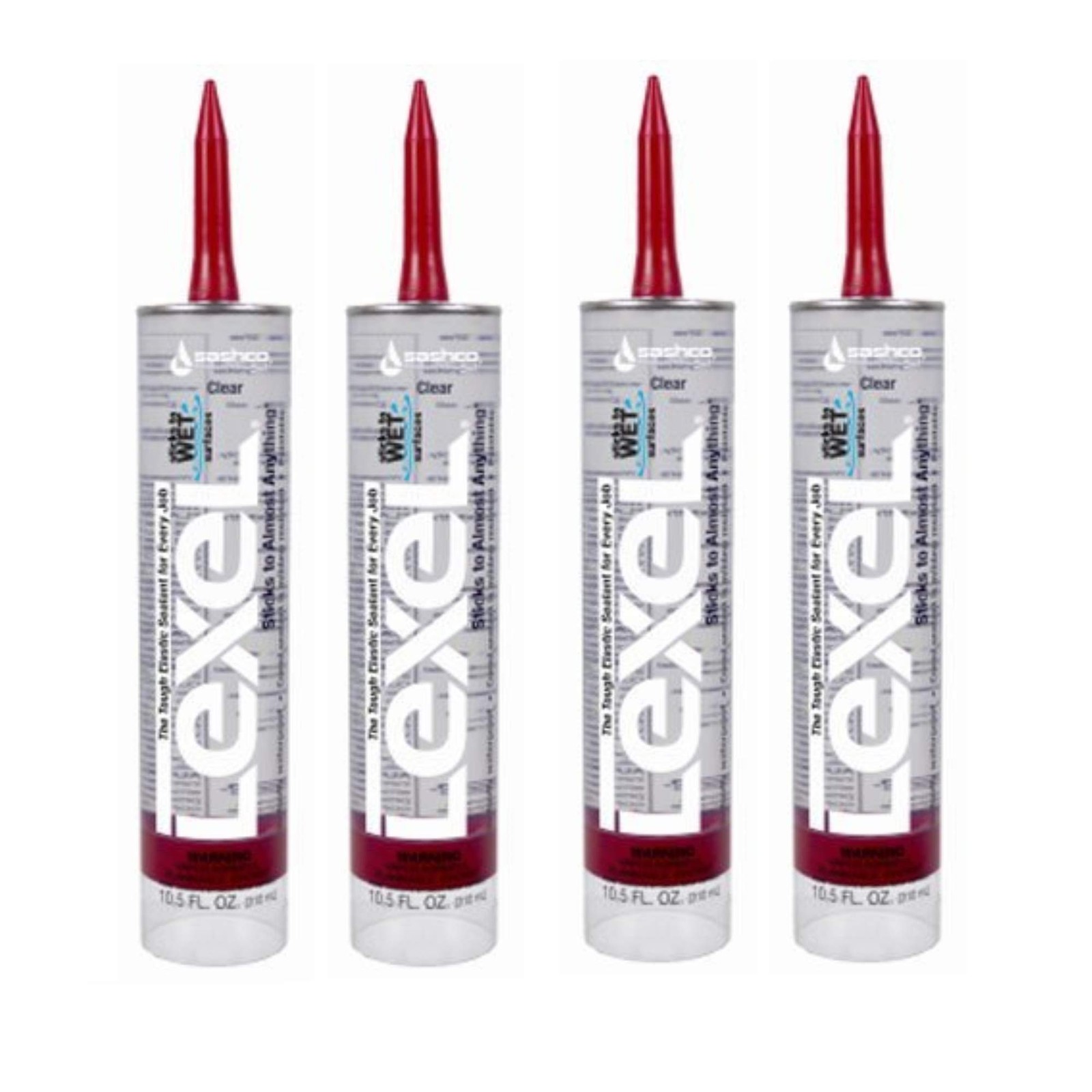 13010 10.5oz Sashco Sealants Clear Lexel Adhesive Caulk, 10.5-Ounce – 4 Pack