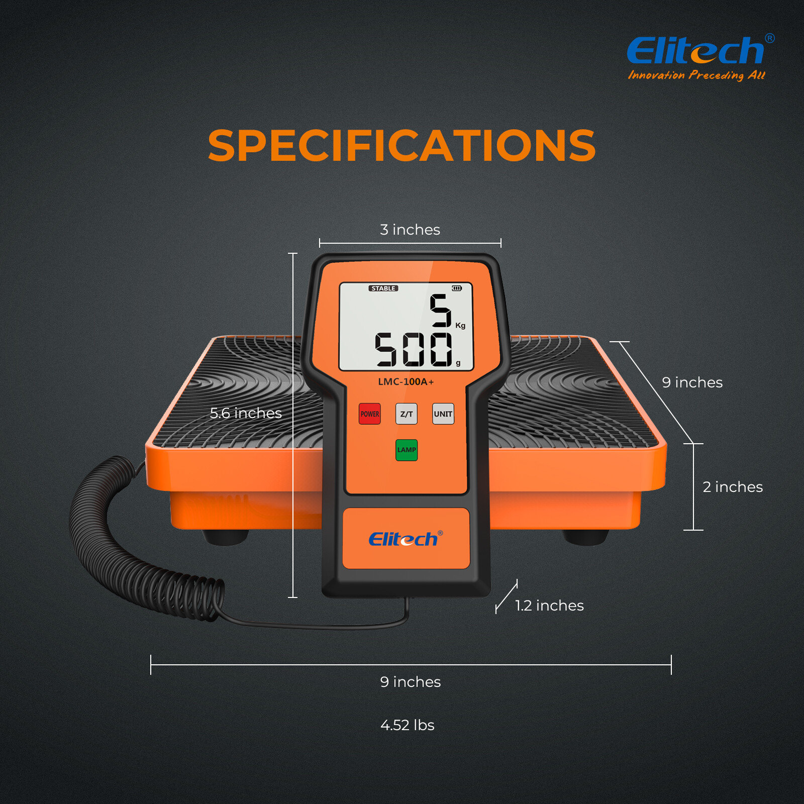 Elitech LMC-100A+ Electronic Digital Refrigerant Scale Charging HVAC 220lb 100KG