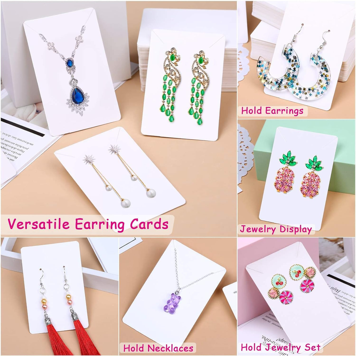 White Earring Packaging Kit – 400 Pcs with Display Cards, Self-Sealing Bags, Ear
