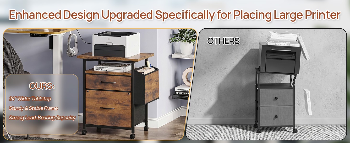 File Cabinets for Home Office, Small Printer Stand with Storage, Rolling Filing