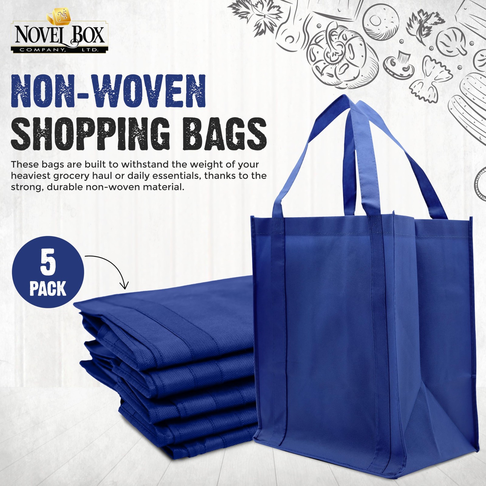 Novel Box 5 Pack Royal Blue Non-Woven Reusable 13x15x10 Inches,