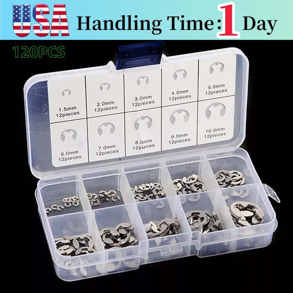 120Pcs E Clips C Circlip Stainless Steel Kit Retaining Ring Assorted 1.5 to 10mm