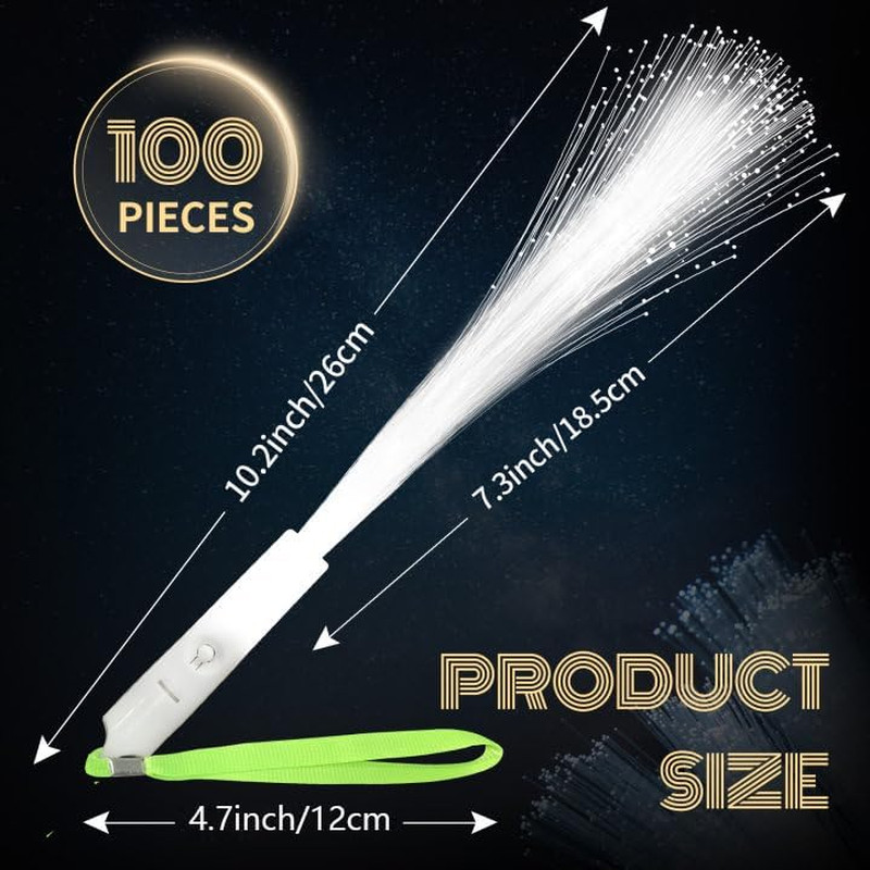 100 PCS White Fiber Optic Wands, LED Fiber Wands, Wedding Party Supplies