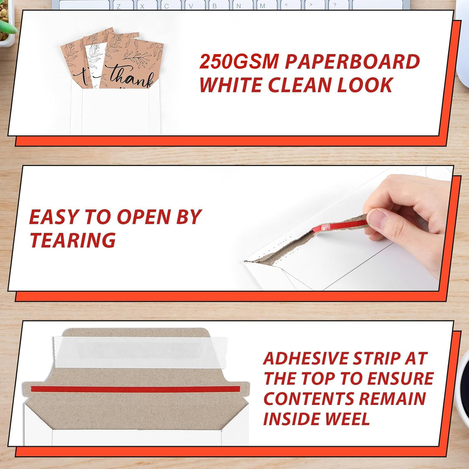 100 Pack 6.5″ x 4.5″ Rigid Mailers Self Sealing Flap, Bulk Cardboard Envelopes
