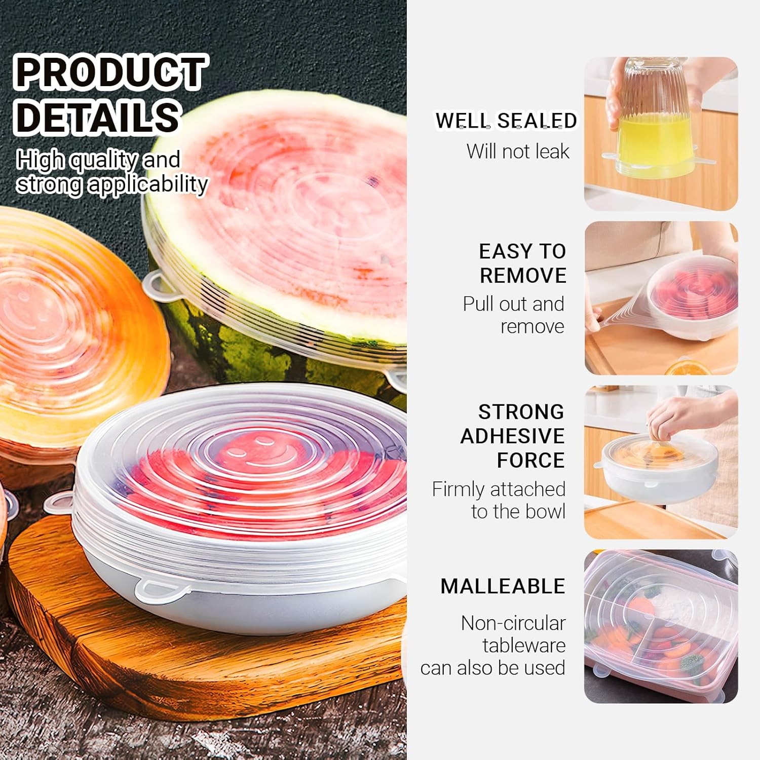 4 Pack 4.5in Reusable Silicone Stretch Lids, Silicone Bowl Covers for Food
