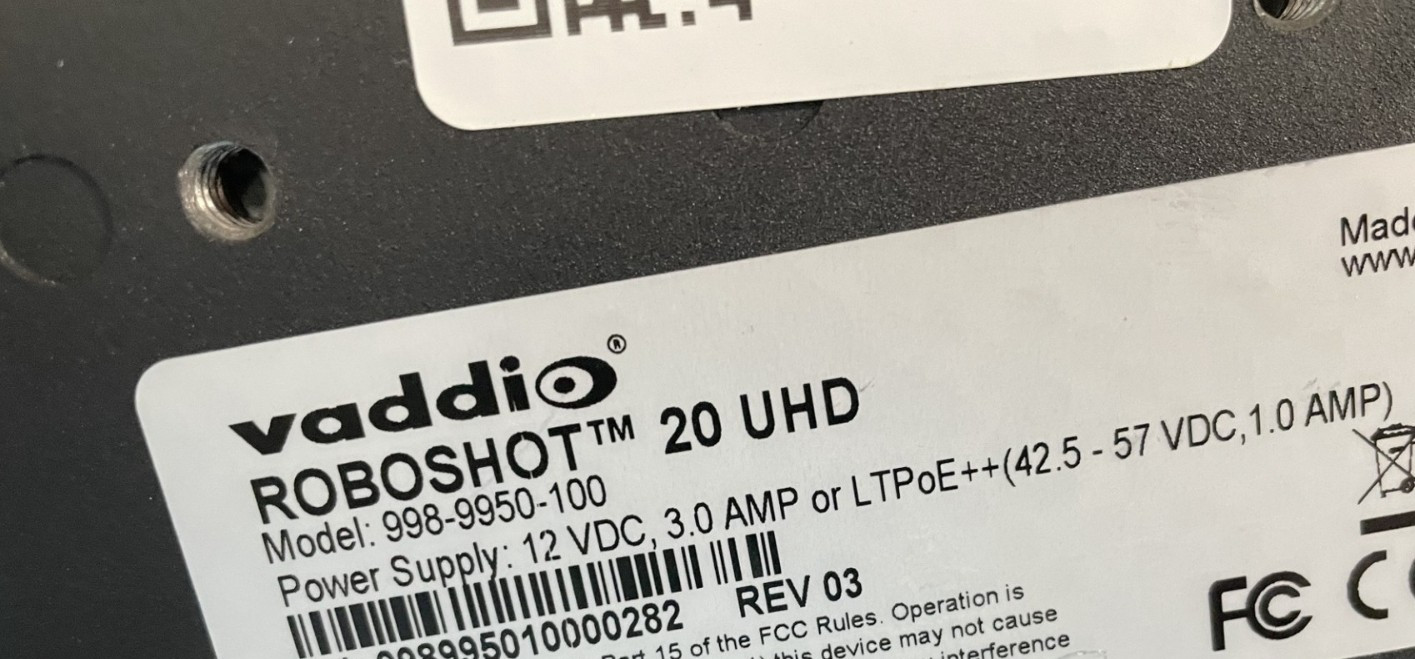 Vaddio RoboSHOT 20 UHD Pan Tilt Zoom PTZ Professional Ultra HD Camera