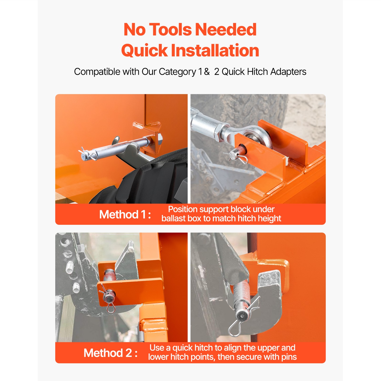Ballast Box 3 Point Category 1 Tractor 5ft³ Capacity 800lbs Counterweight Orange