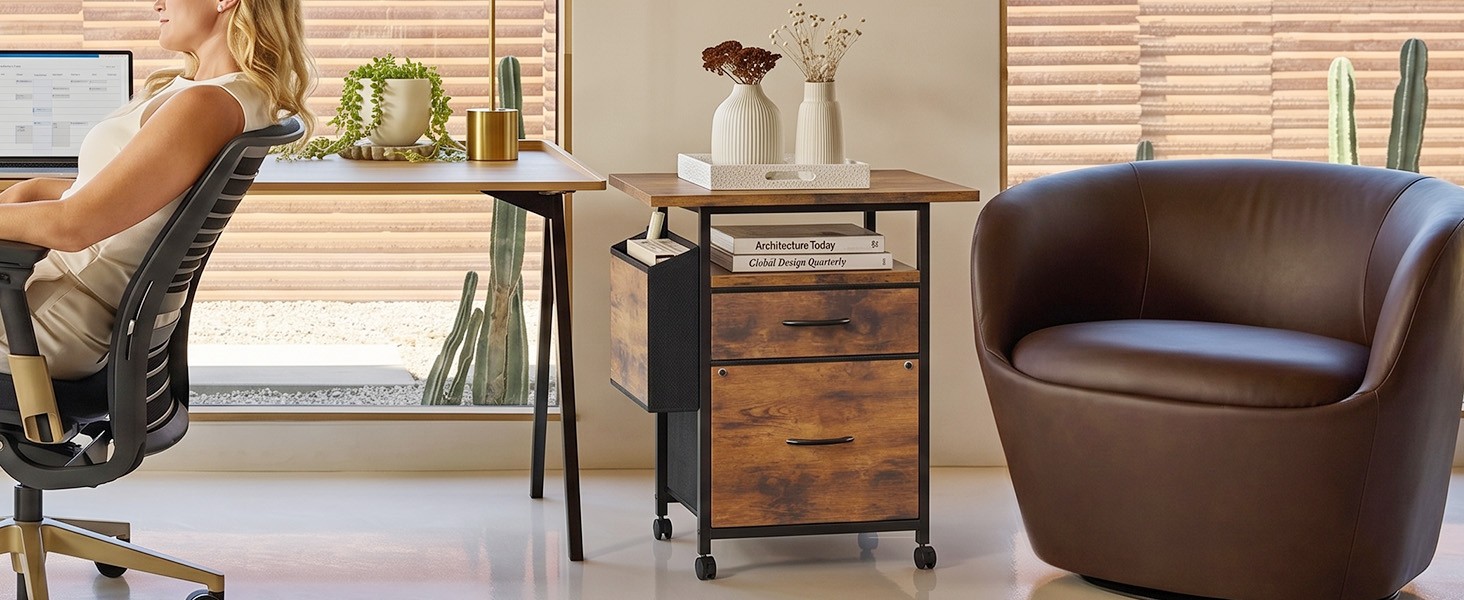 File Cabinets for Home Office, Small Printer Stand with Storage, Rolling Filing