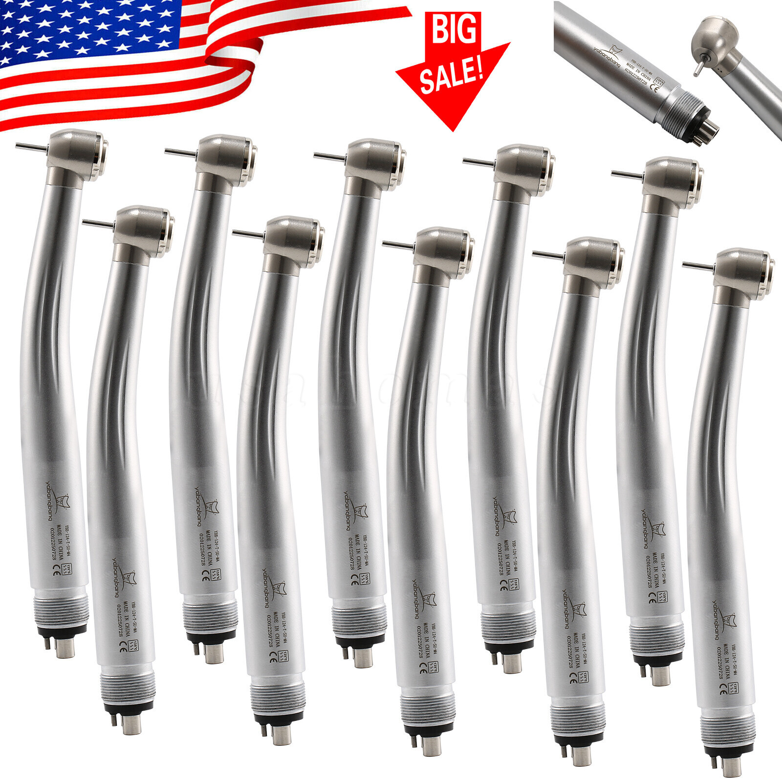 10 Pcs USA Dental High Speed Turbine Handpiece Push 4Hole Fit NSK PANA MAX YDA4