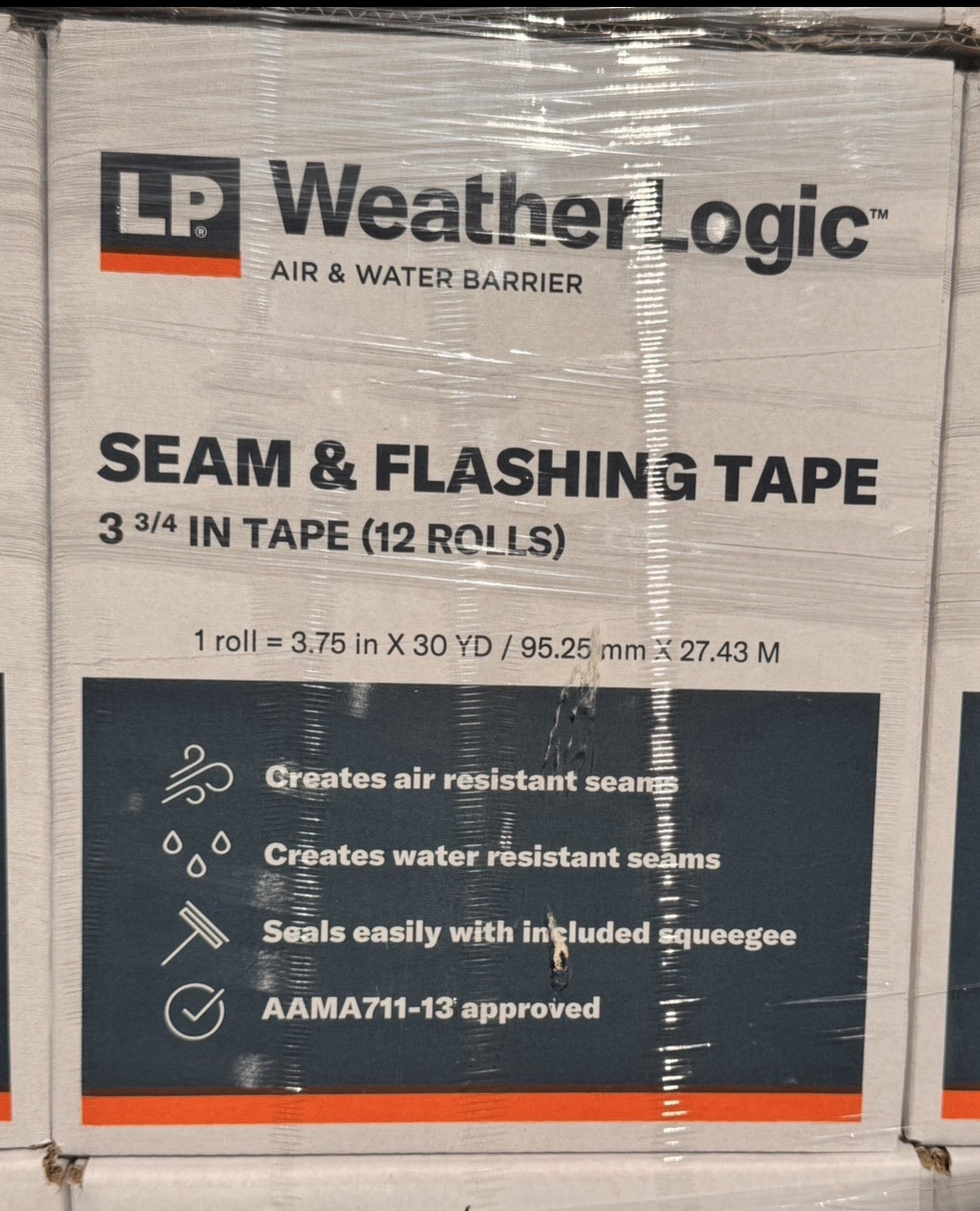 LP Weather Logic Seam & Flashing Tape 3-3/4” x 30yd – 12 Roll Case