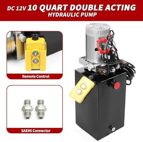 Nakkaa 12V DC Hydraulic Power Device 10 Quart Double Acting Hydraulic Dump Tr…