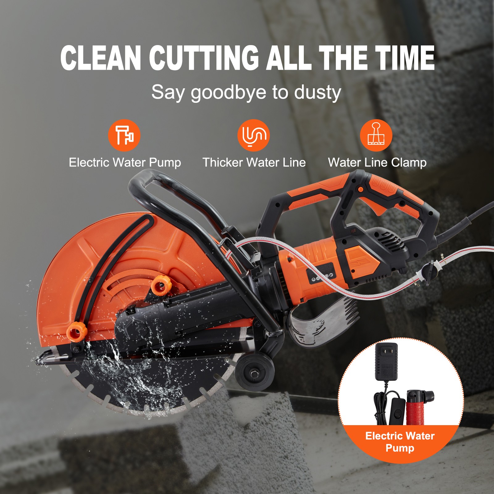 VEVOR 16” Electric Concrete Saw Wet/Dry Saw Cutter with Water Pump and Blade
