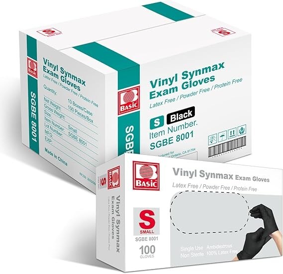 1000Pcs Black Synmax Medical Disposable Vinyl Exam Gloves,Latex & Powder-Free