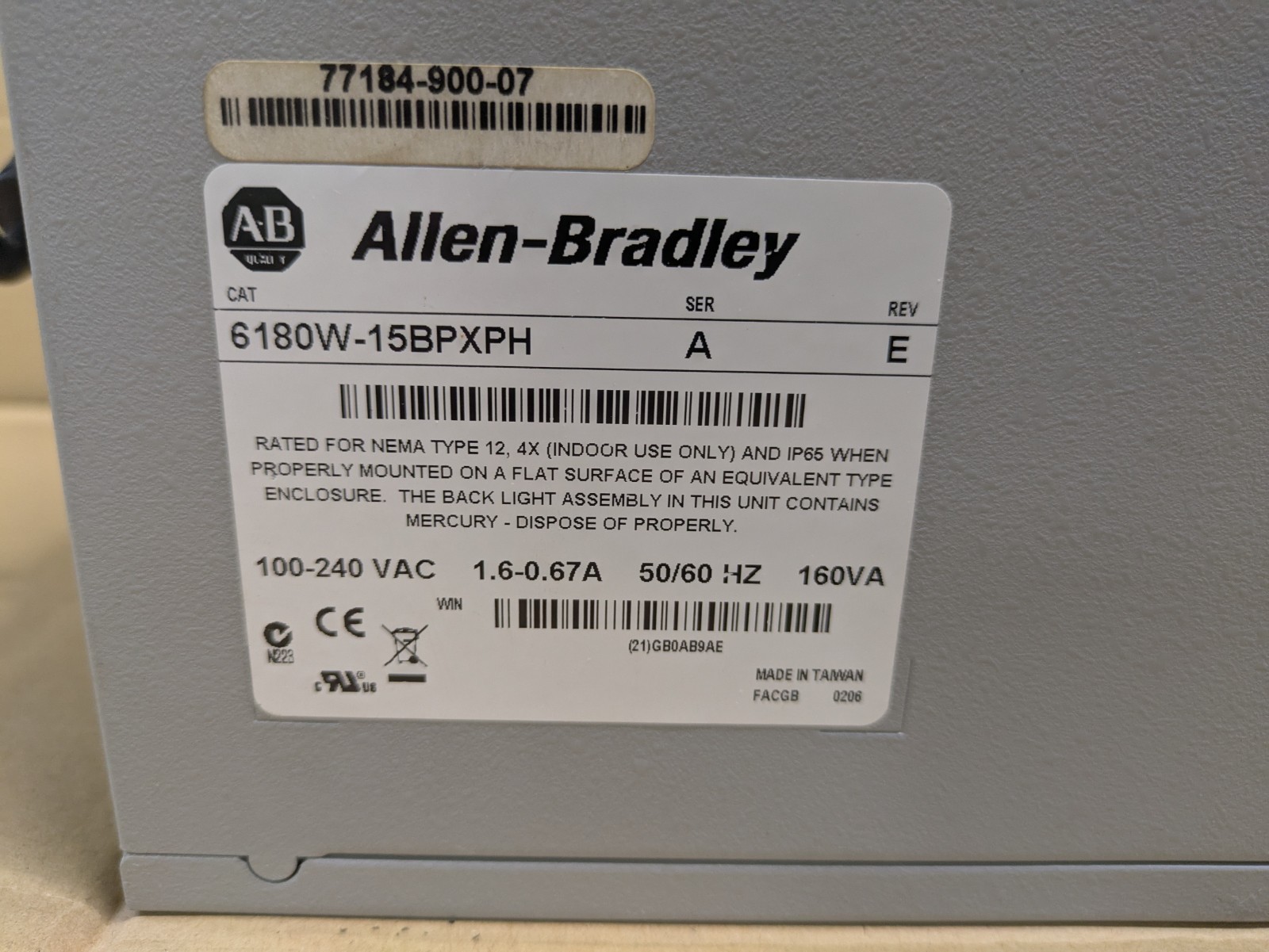 ALLEN BRADLEY VersaView 1500w 6180W-15BPXPH Works Please Read!! Windows XP