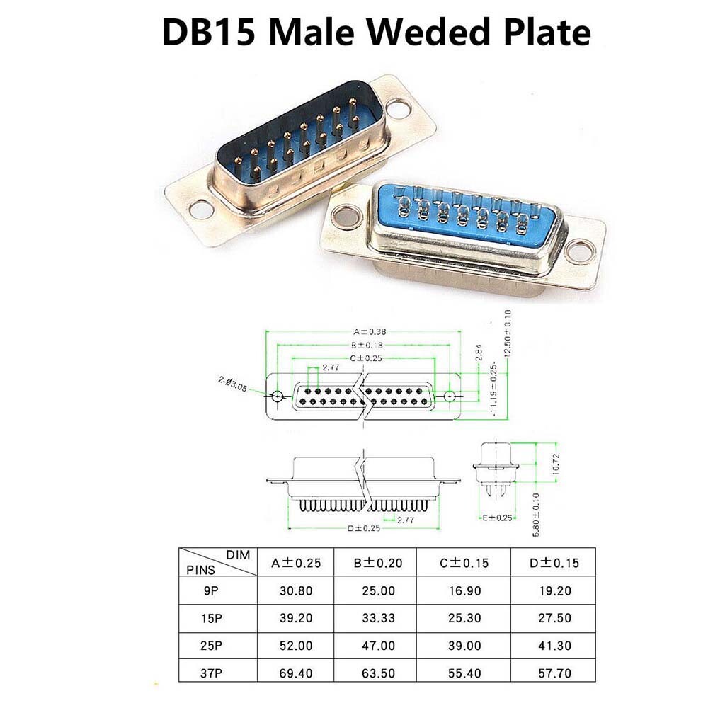 DB15/25/37 Pin D-Sub Female/Male Solder Type Connector + Metal/Plastic Shell