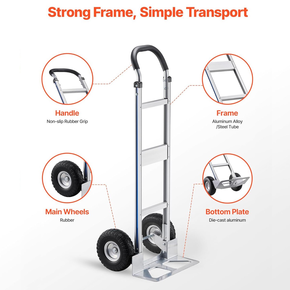 Strong Aluminum Hand Truck with Non-Slip Handle, 500 LBS Moving Dolly Tool