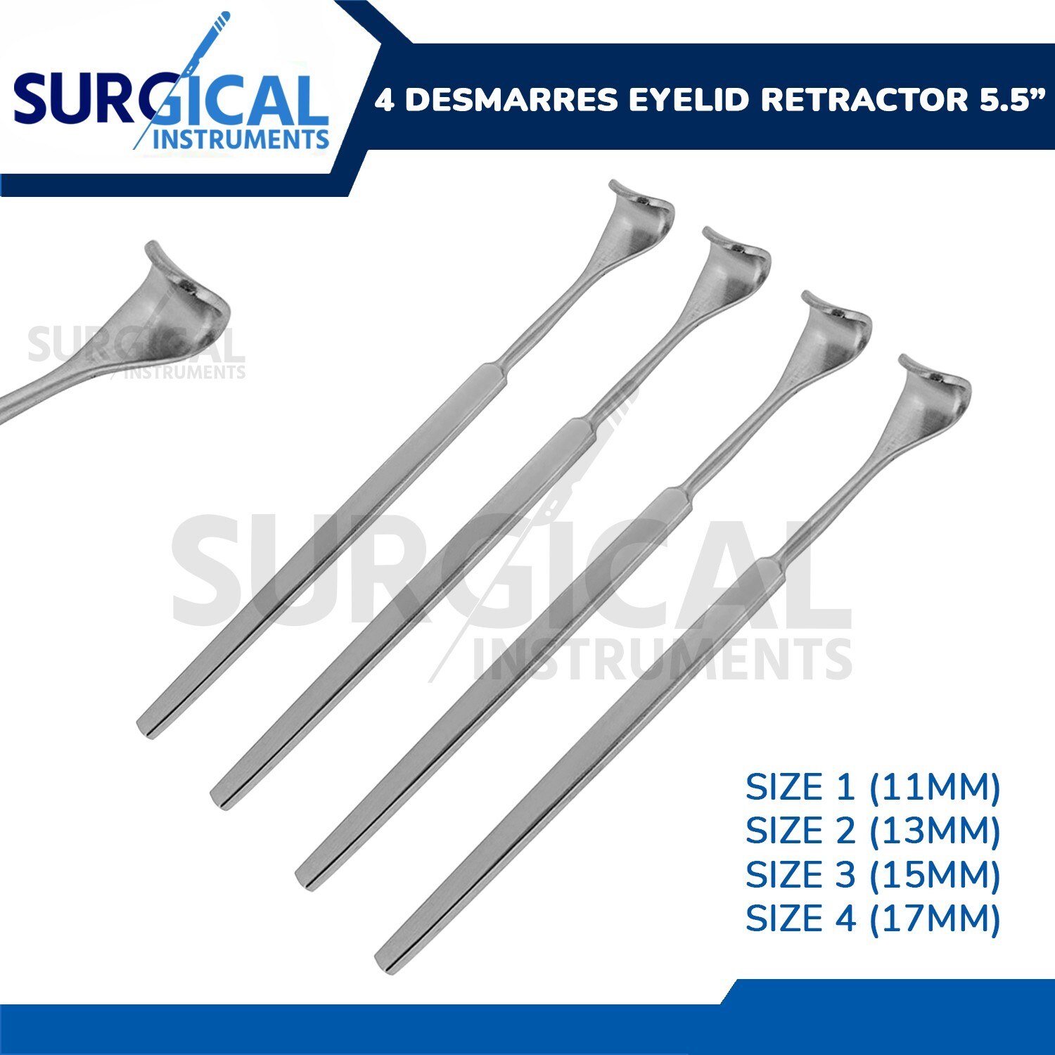 Set of 4 Desmarres Eyelid Retractor 5.5″ (14cm) 11mm,13mm,15mm,17mm German Grade