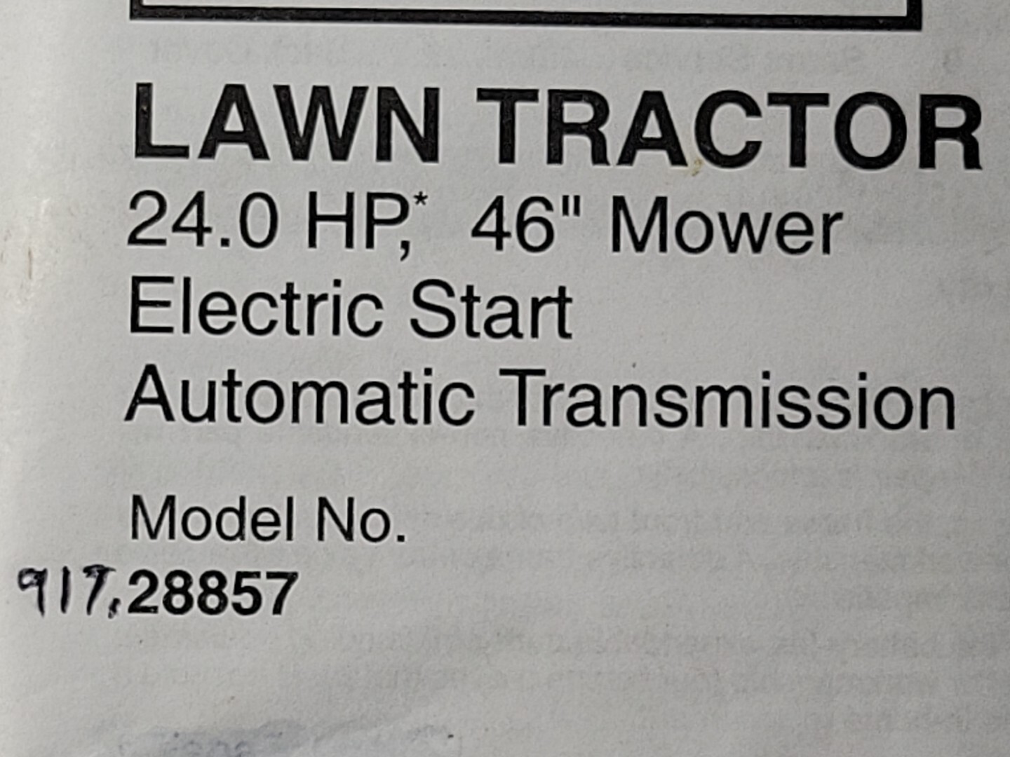 Sears Craftsman YT4000 Hydro 24.0 h.p. 46″ Lawn Tractor 917.288573 Owners Manual