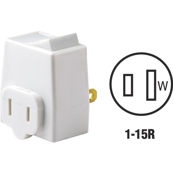 (5)- Leviton White 13A 125V Plug-In 2 Wire Rocker Switch Adapter C22-01469-00W