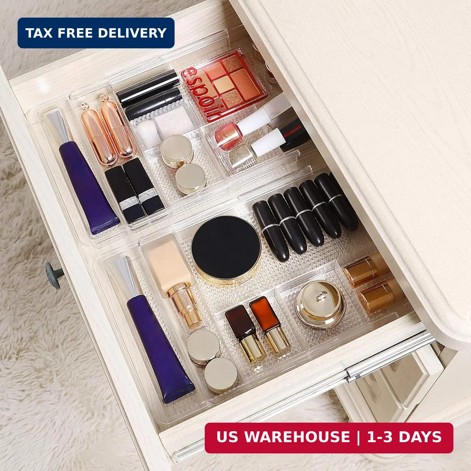 Oubonun Expandable Drawer Organizer 11.1″ to 19.2″ Width, Shallow Cosmetic Organ