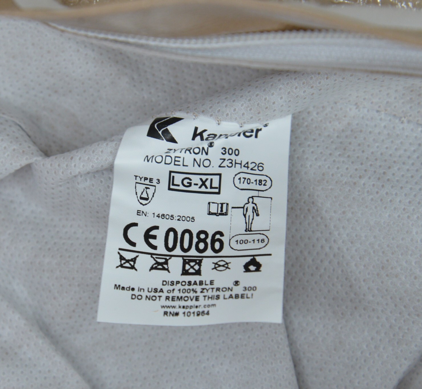 Kappler Zytron 300 Z3H426 Chemical HazMat Protective Coverall Tan Multiple Size