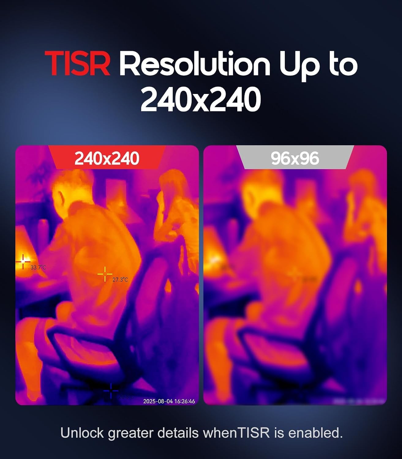 Thermal Camera, 240×240 IR, 25Hz, -4°F~1022°F, Temp Alarm