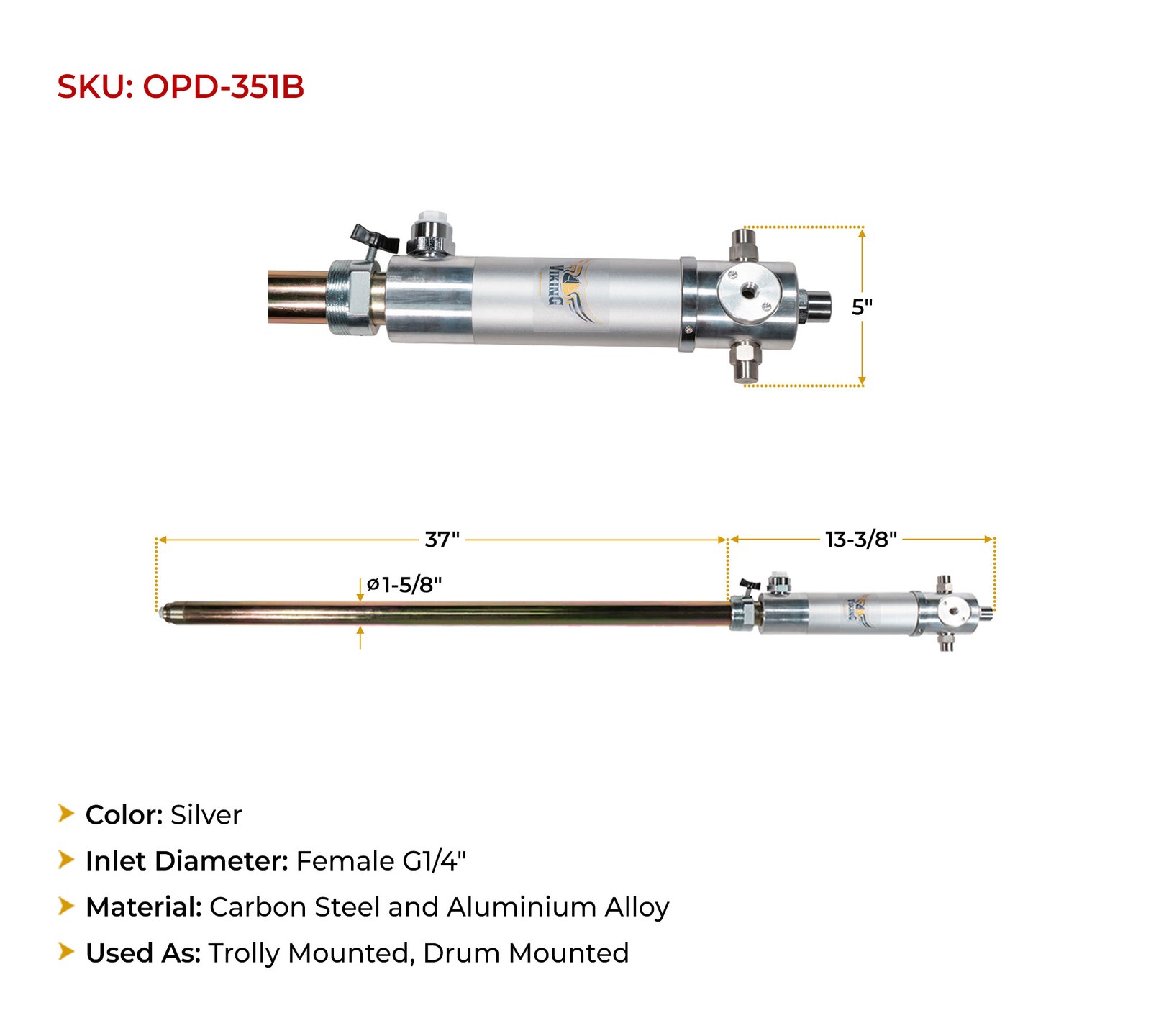 Air Operated, Ratio 5:1, Oil Pump for 55 gal (205 ltr) drums 18 LPM / 4.76 GPM